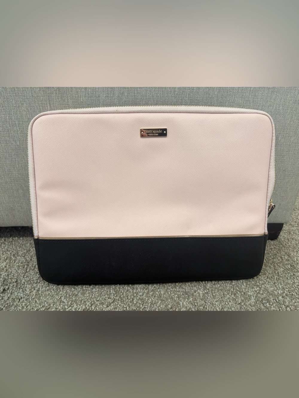 kate spade Two-Tone Pink and Black Laptop Sleeve with Gold Logo